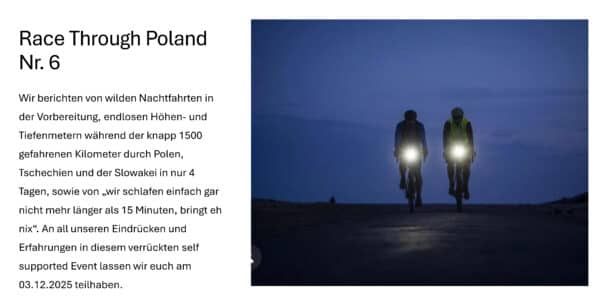 Fahrradrennen Race Through Poland (Vortrag von Robert Huke)